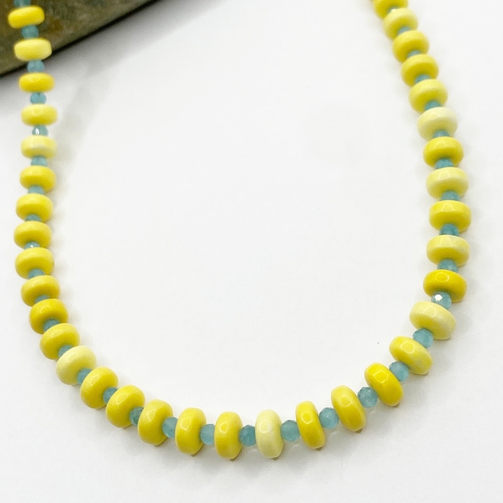 NEW Yellow and Aqua Stone Beaded Necklace